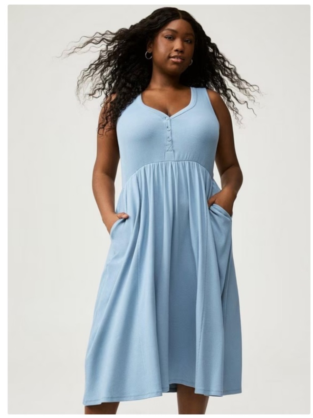 Torrid Ribbed Knit Sleeveless Fit and Flare Midi Dress Pockets Blue 2X